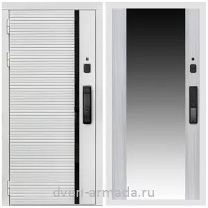 Входные двери со вставками, Умная входная смарт-дверь Армада Каскад WHITE МДФ 10 мм Kaadas K9 / МДФ 16 мм СБ-16 Сандал белый