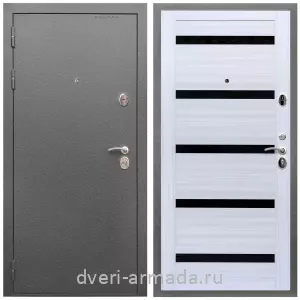 2 контура, Дверь входная Армада Оптима Антик серебро / МДФ 16 мм СБ-14 Сандал белый стекло черное
